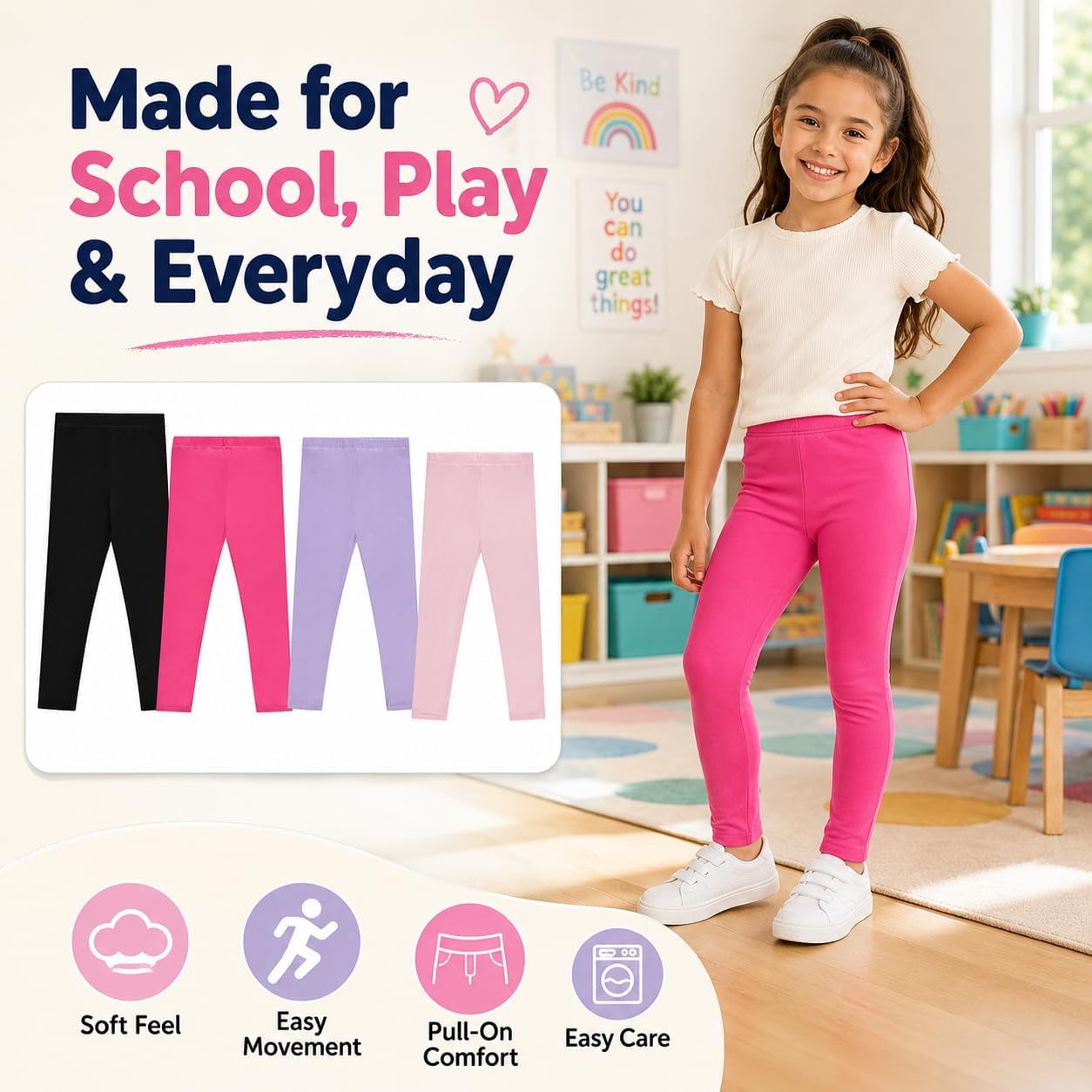 BTween Kids Girls Fall Fashion Stretch Leggings Comfortable Bottoms Set 4 Pack Bundle image 3