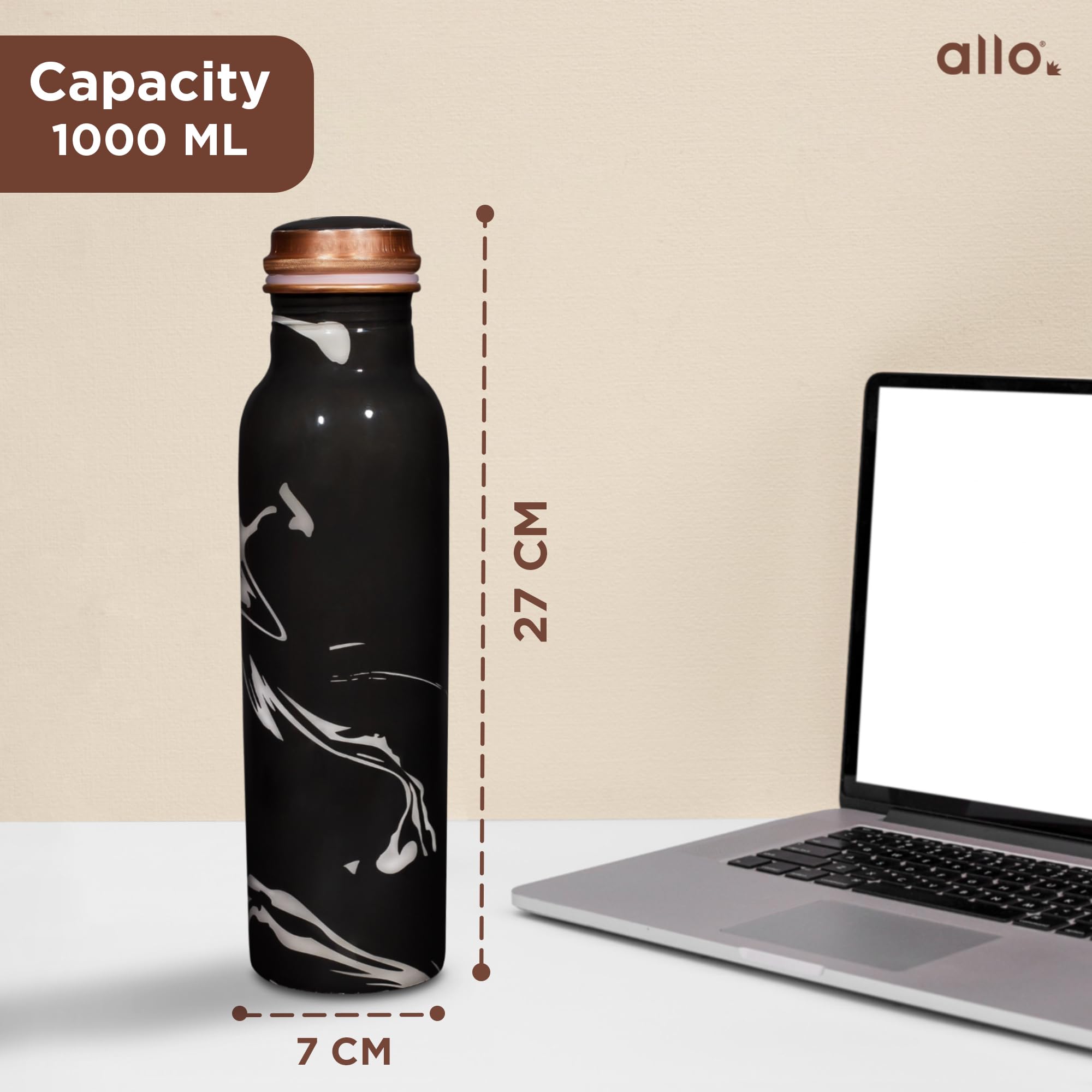 Allo Pure Copper Water Bottle - 1L Leakproof -5
