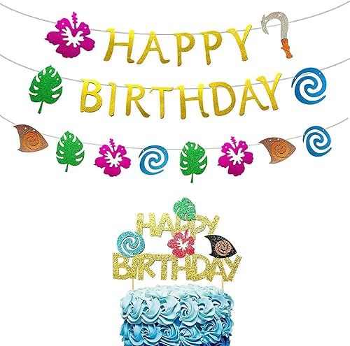 JeVenis Pancarta de cumpleaños de Hawaii, decoración de fiesta de cumpleaños hawaiano para fiesta de verano de Luau tropical