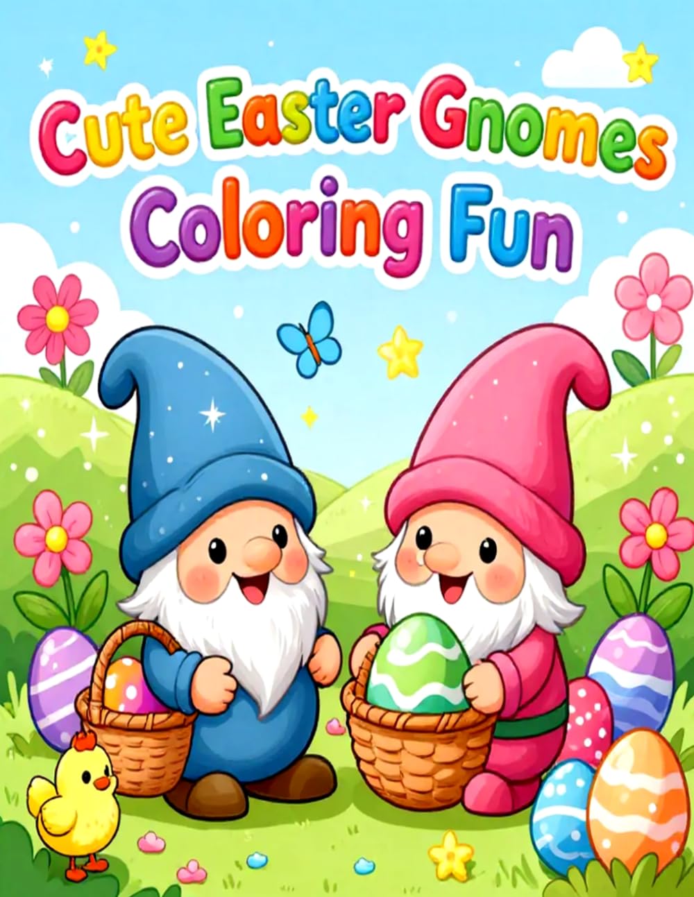 Cute Easter Gnomes Coloring Fun: Simple, Bold, and Fun Illustrations for Relaxation