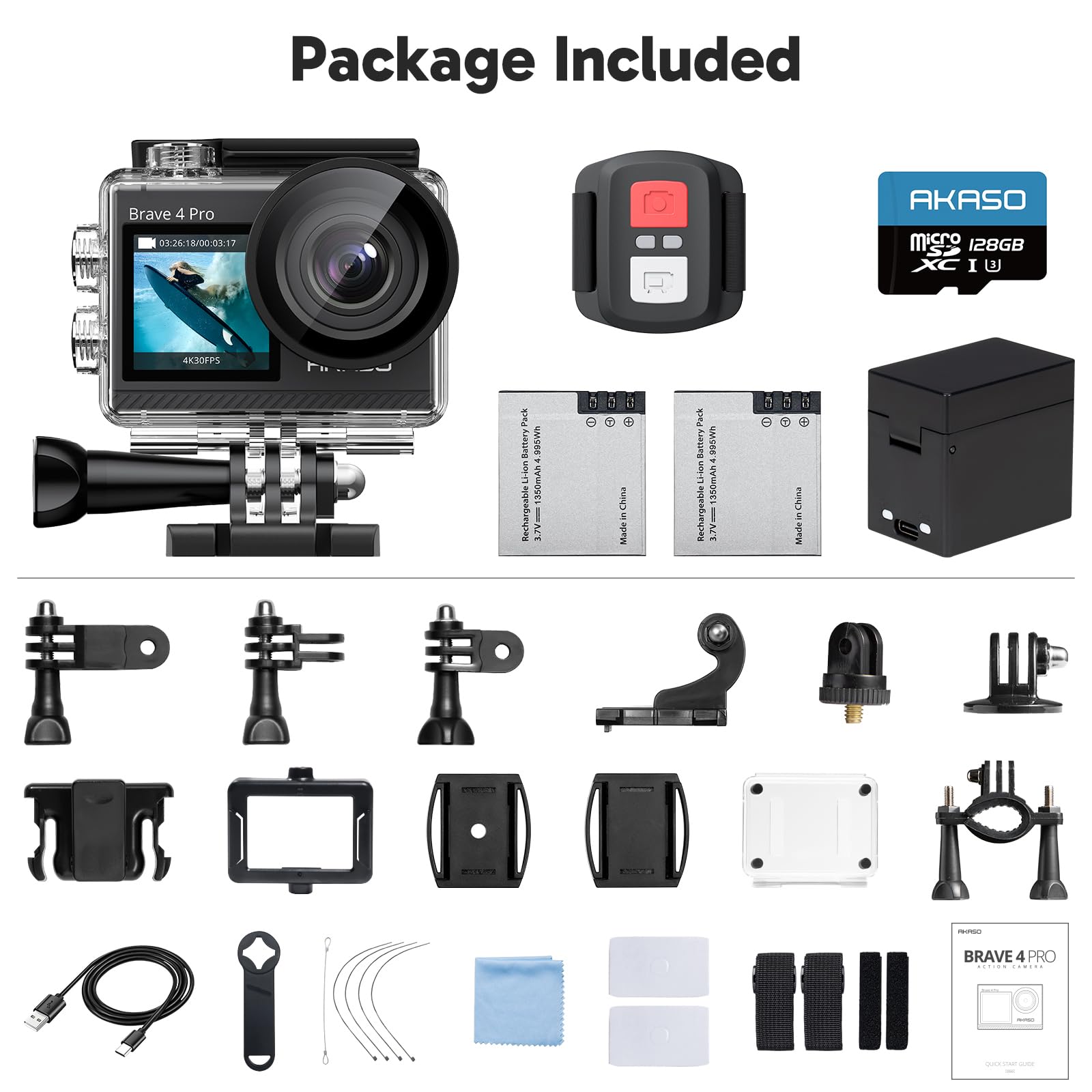 Akaso Brave Pro 4k30 Action Camera With 128gb Microsd