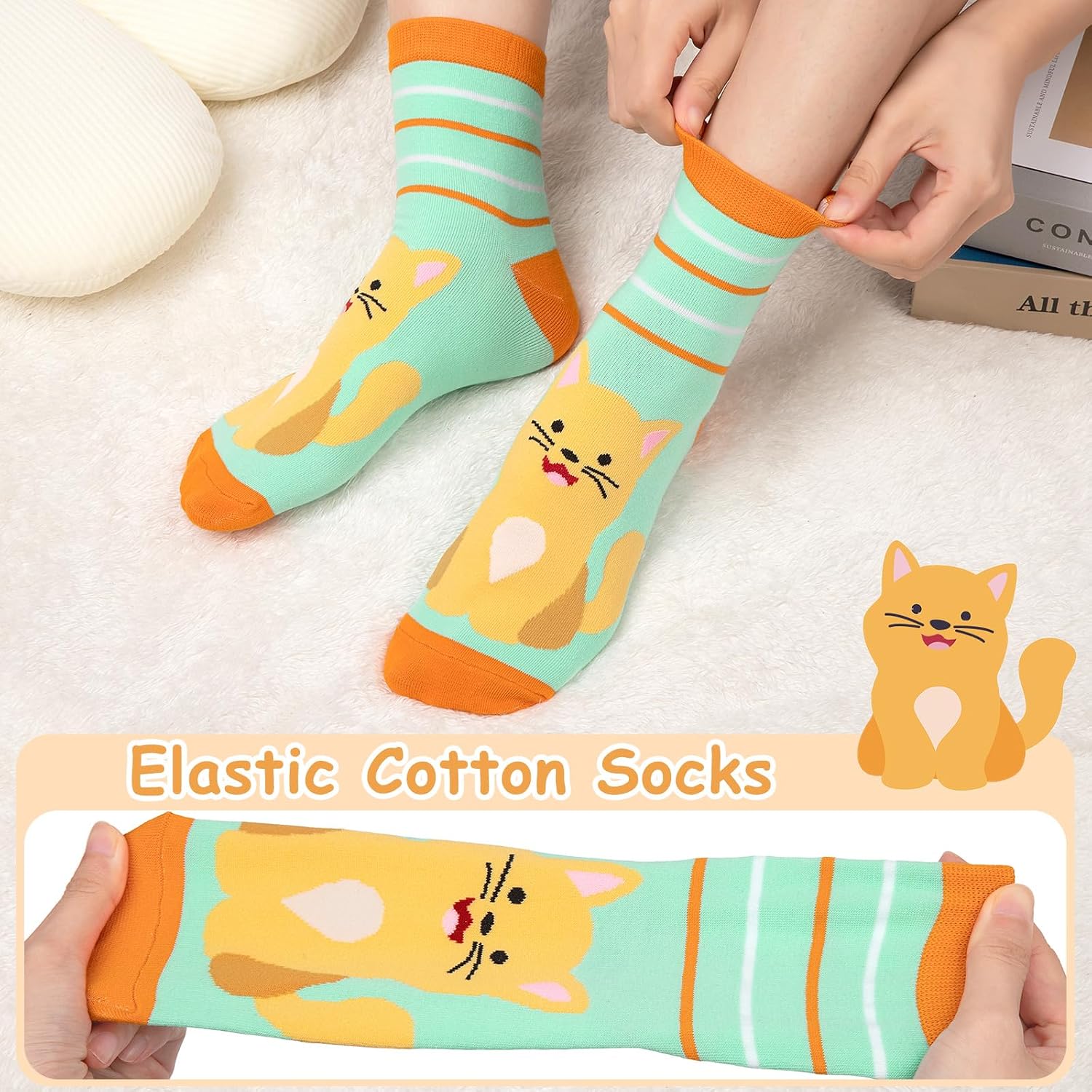 Condition photo showing New/Like New for women girls socks cute animal socks cat dog cow more fun novelty socks gifts for girls christmas birthday big cats