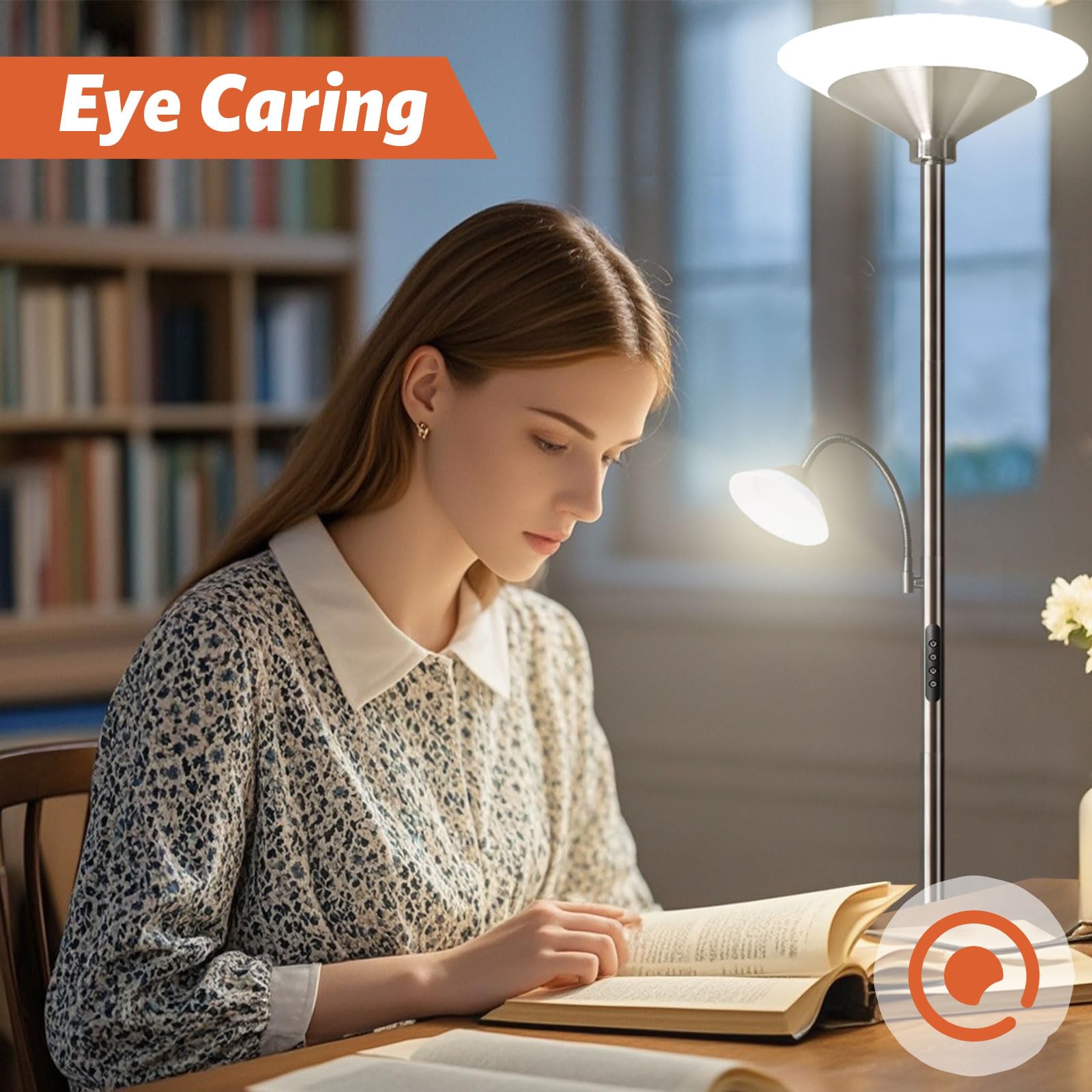 BBHome Stehlampe Wohnzimmer LED, 27W Deckenfluter LED Dimmbar mit 6W leselampe, 3000K-6500K Moderne Dimmbar Stehlampe mit Fernbedienung & Berührung für Wohnzimmer, Schlafzimmer, Büro (silber)