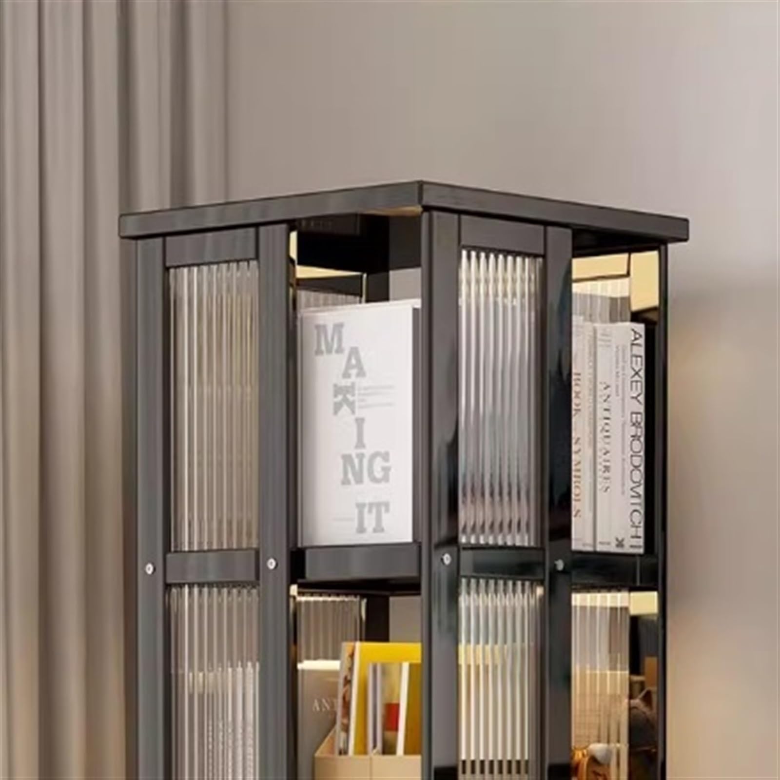 Organizer Scrivania Libreria Girevole for la casa, scaffalatura Multifunzionale a Pavimento, scaffale Moderno Multistrato Semplice e Moderno Cassetti Scrivania(Nero,L)