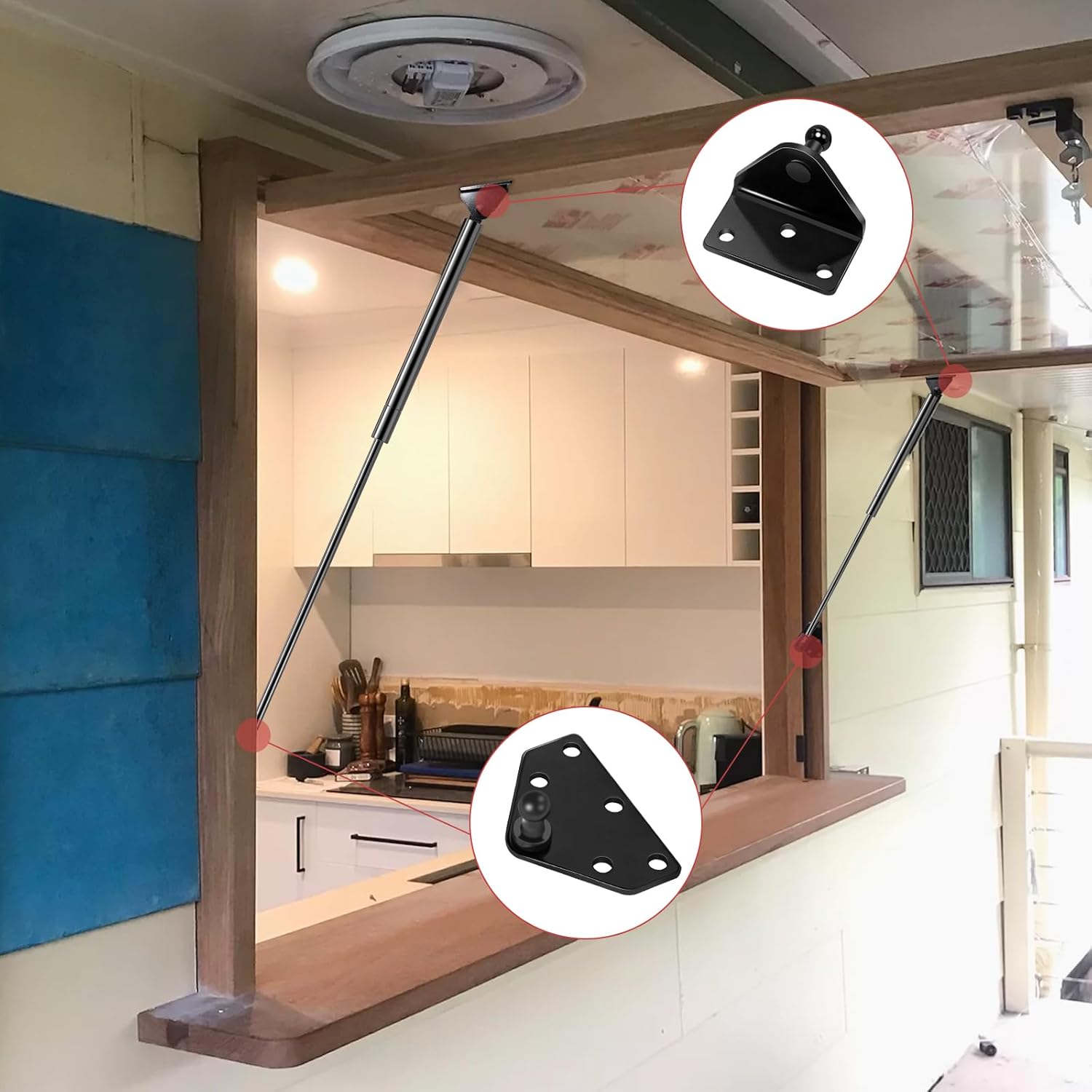 Qty(2) ML28-70 30in 70lb/312N Universal Lift Support with Mounting Brackets, GSNI-3200-70 Gas Strut Shock for RV Camper Outside Kitchen Cabinet Truck Tonneau Cover Snowmobile Trailer Lid