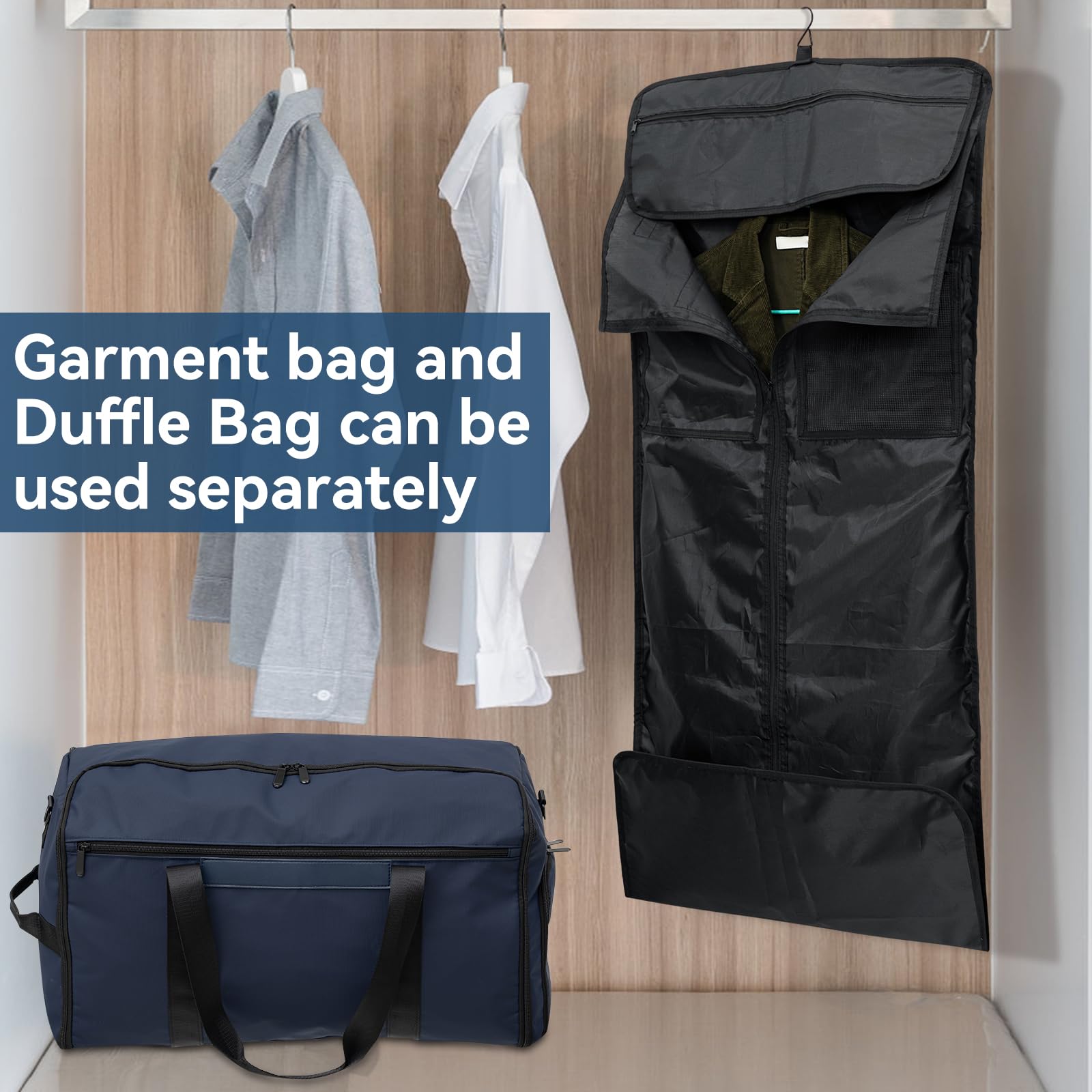 GARPROVM Sac de voyage 4 en 1 convertible, sac à vêtements avec compartiment à chaussures amovible, sac à costume, pliable, sac à dos, sac à dos, sac à vêtements, sac à vêtements pour le week-end