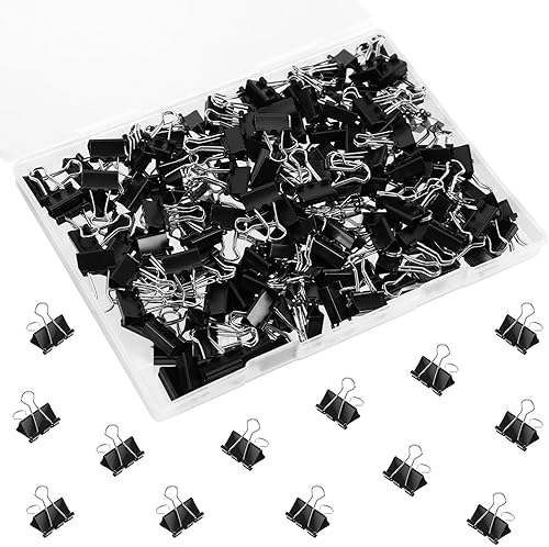 SANNIX 150 clips para carpeta, clips de 58 de pulgada y 0.591 in, abrazaderas de papel negro, tamaño micro para oficina, hogar, escuela