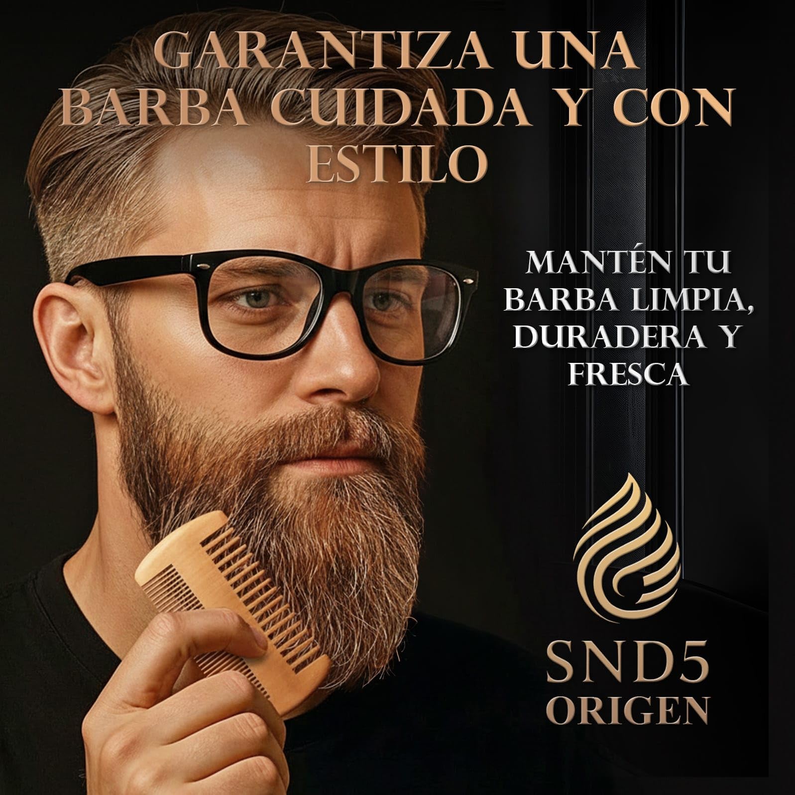 ORIGEN aceite de barba para hombre aroma cachemira con cepillo de madera y peine de doble cara kit cuidado barba para hidratar, suavizar y peinar barba corta o larga uso diario