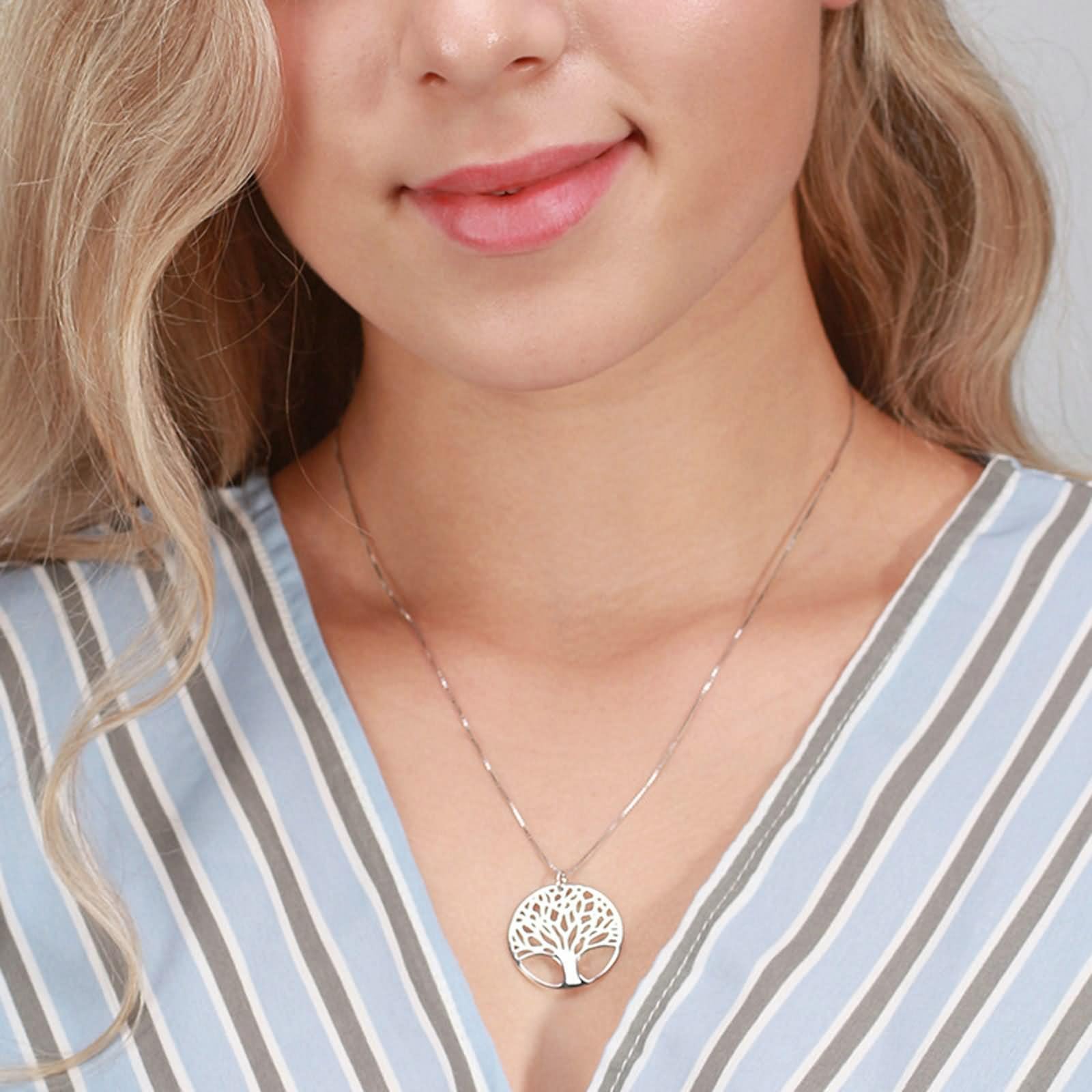 Collares apilables para mujer de plata de ley, collares largos para mujer, árbol de la vida de plata de moda