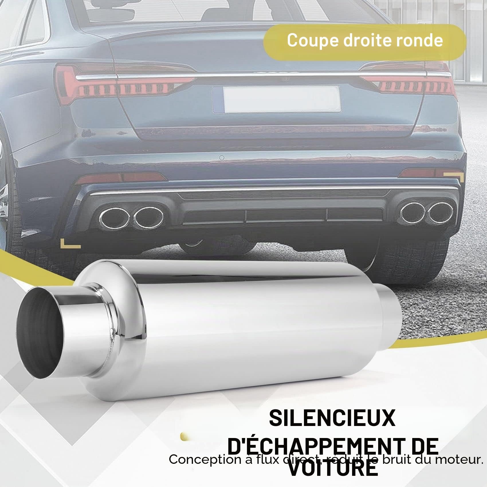 Jevina Silencieux d'échappement de voiture 2,5 entrée en acier inoxydable universel Résonateur 12 silencieux longue puissance