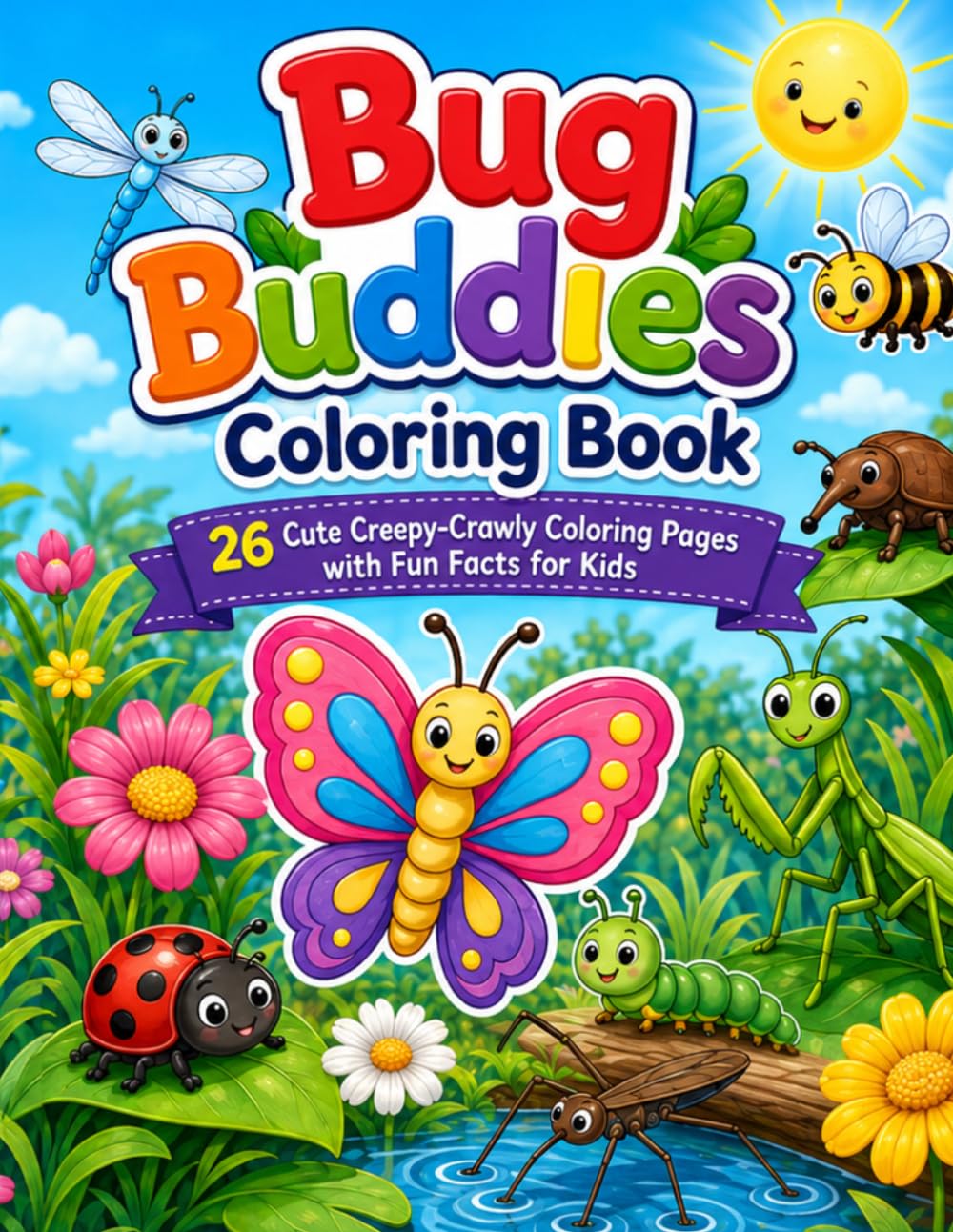 Bug Buddies Coloring Book: 26 Cute Creepy-Crawly Coloring Pages with Fun Facts for Kids