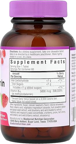 Miniatura 2 de Bluebonnet Nutrition Earth Sweet® Masticables, CellularActive® Metilcobalamina, Frambuesa, 5,000 mcg, 60 tabletas masticables
