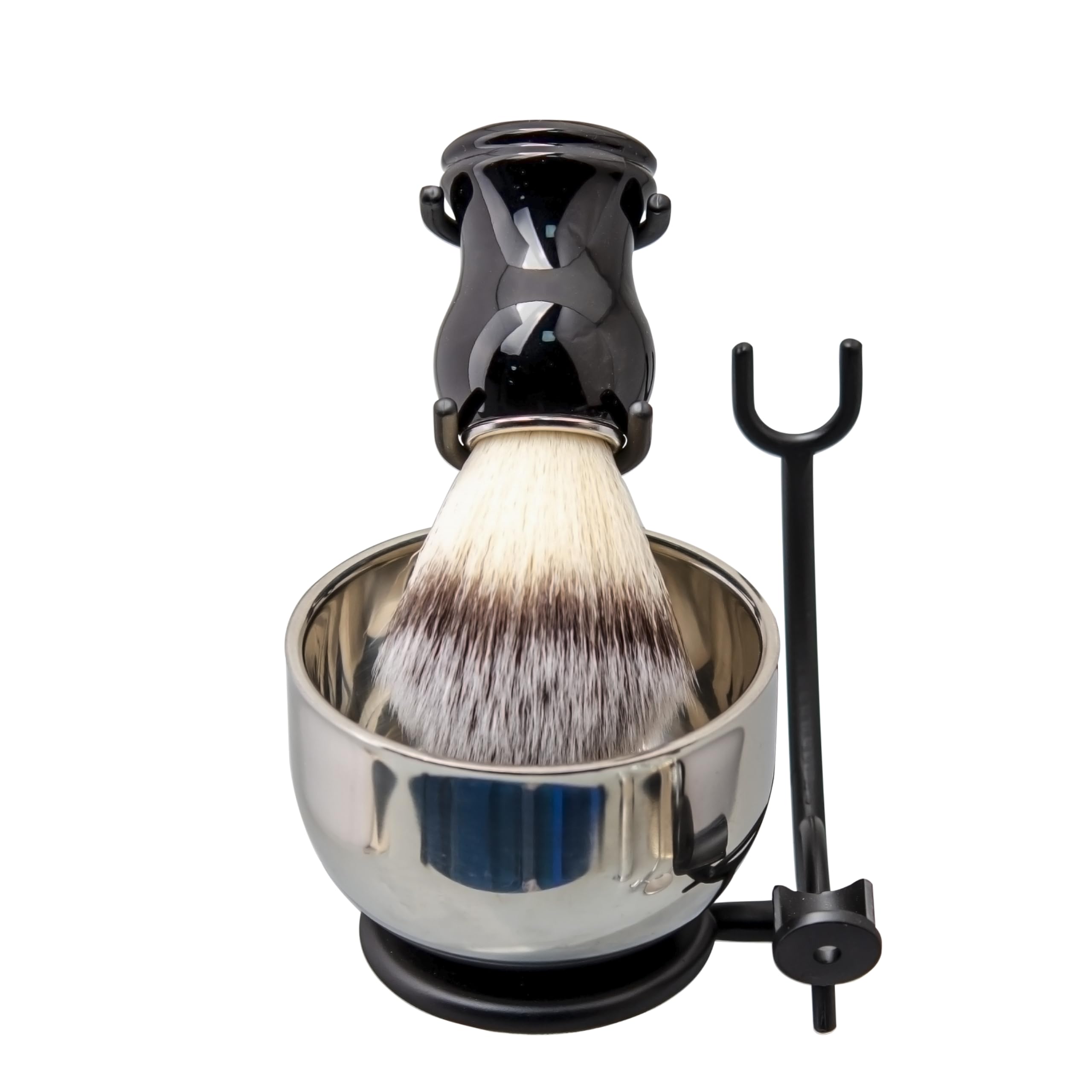 Grandslam Set di Pennelli da Barba Premium, 3 in1 Pennelli da Barba da Uomo, Supporto e Ciotola in Acciaio Inox, Kit Tradizionale per Rasatura a Umido, Set da Barba Manuale per Regalo da Uomo (Nero)