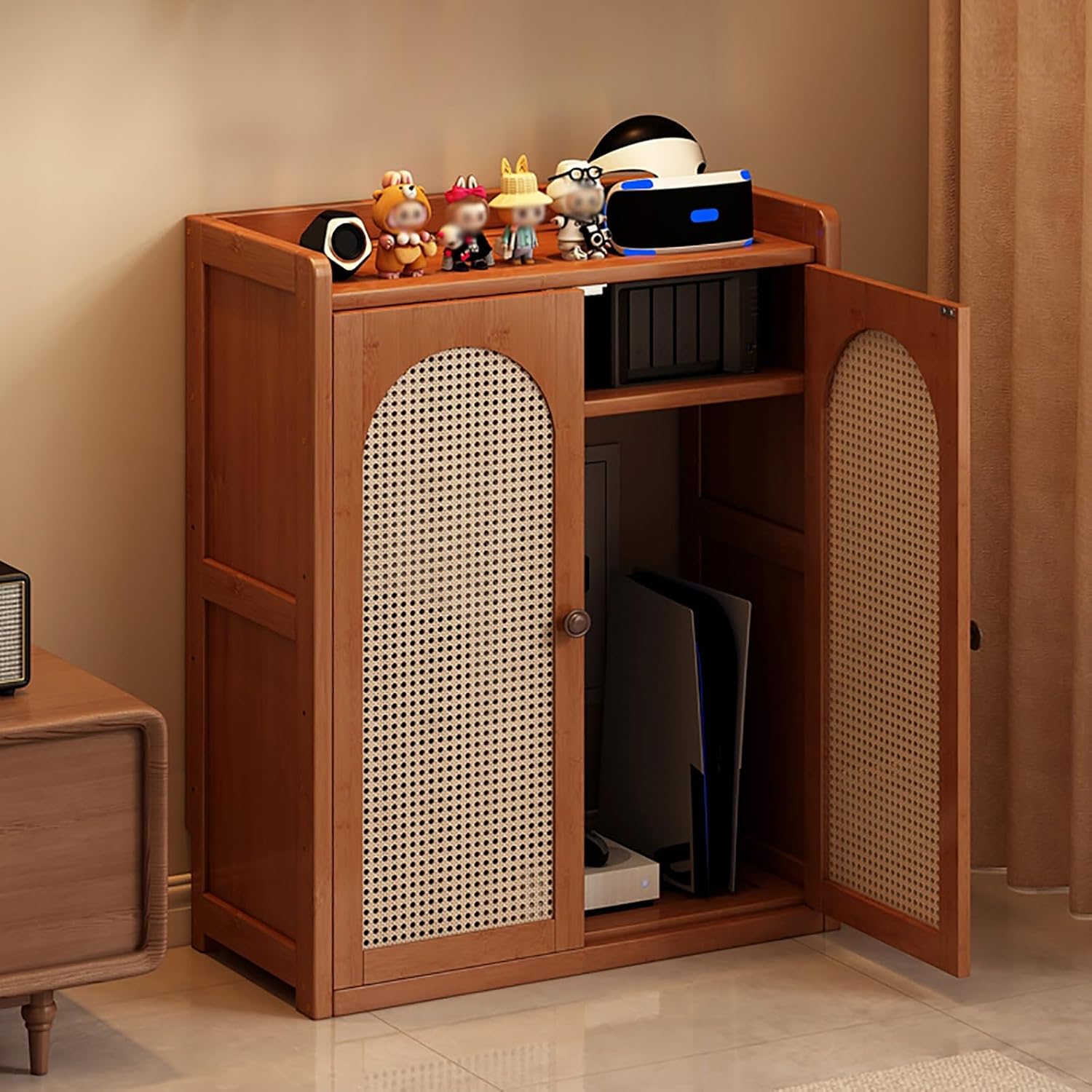 WiFi Router Storage Cabinet Floor Router Storage Box Decorative Breathable Cooling Hides Wires WiFi Cabinet Narrow Large Storage Capacity Adjustable Shelves(60X25X82.5CM)