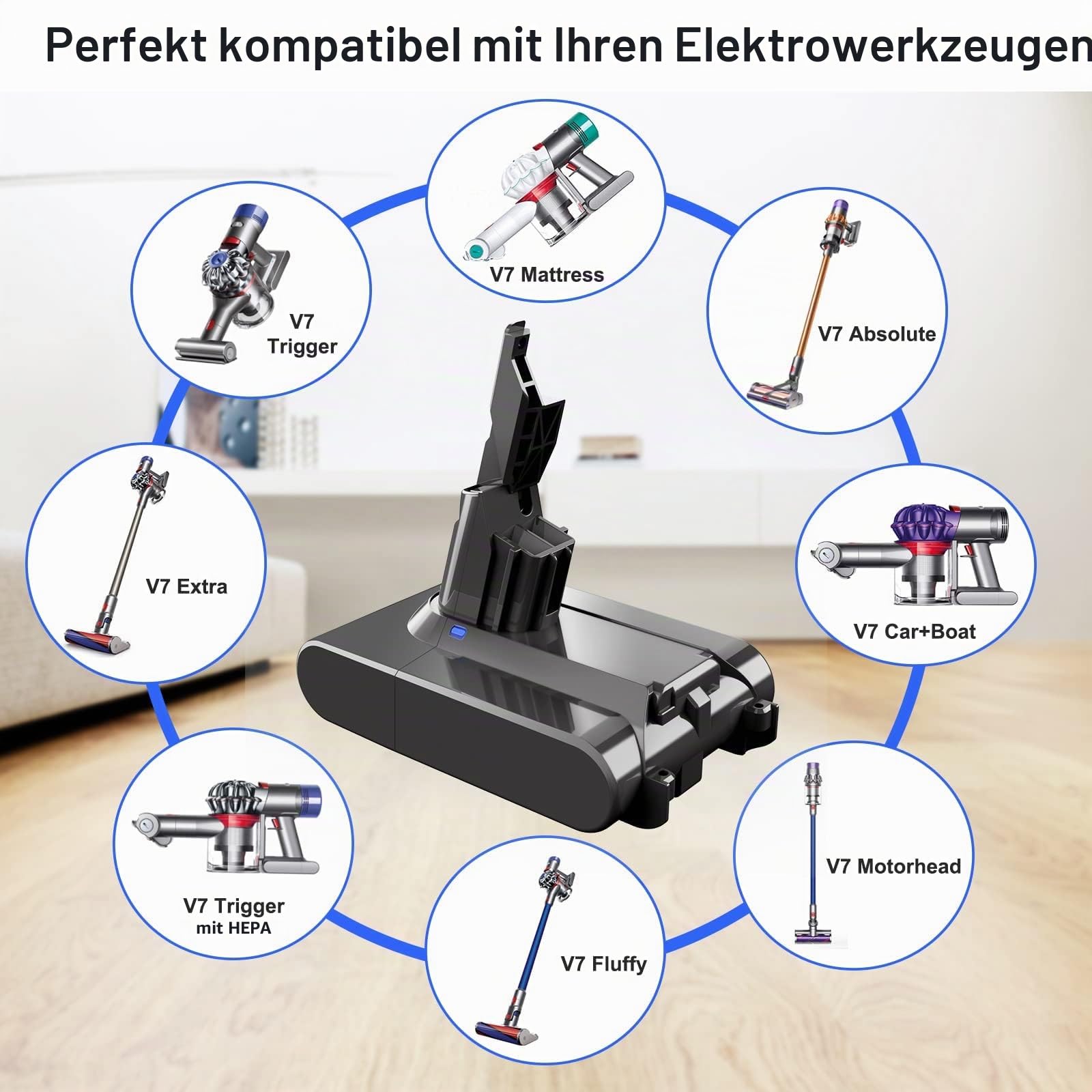V7 Ersatzakku für Dyson V7 SV11 mit 2 Filtern