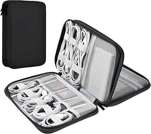 Miniatura 17 de Organizador de cables de cuero para viaje, impermeable, organizador de cables de viaje, portátil, organizador técnico, estuche de viaje para Verde
