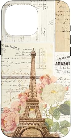 Vintage Paris Eiffel Tower Witn Pink Roses and Ephemera Case for iPhone 16 Pro Max