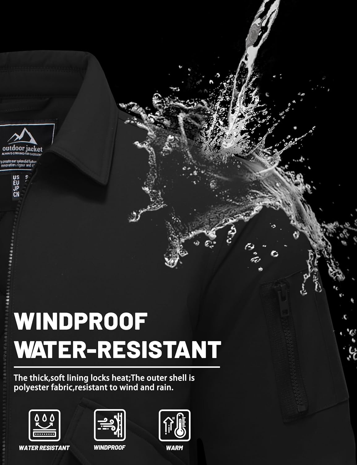 TACVASEN Men's Bomber Jacket Thick Quilted Jackets Zip Up Water Repellent Windproof Winter Warm Coat with 6 Pockets - Image 4