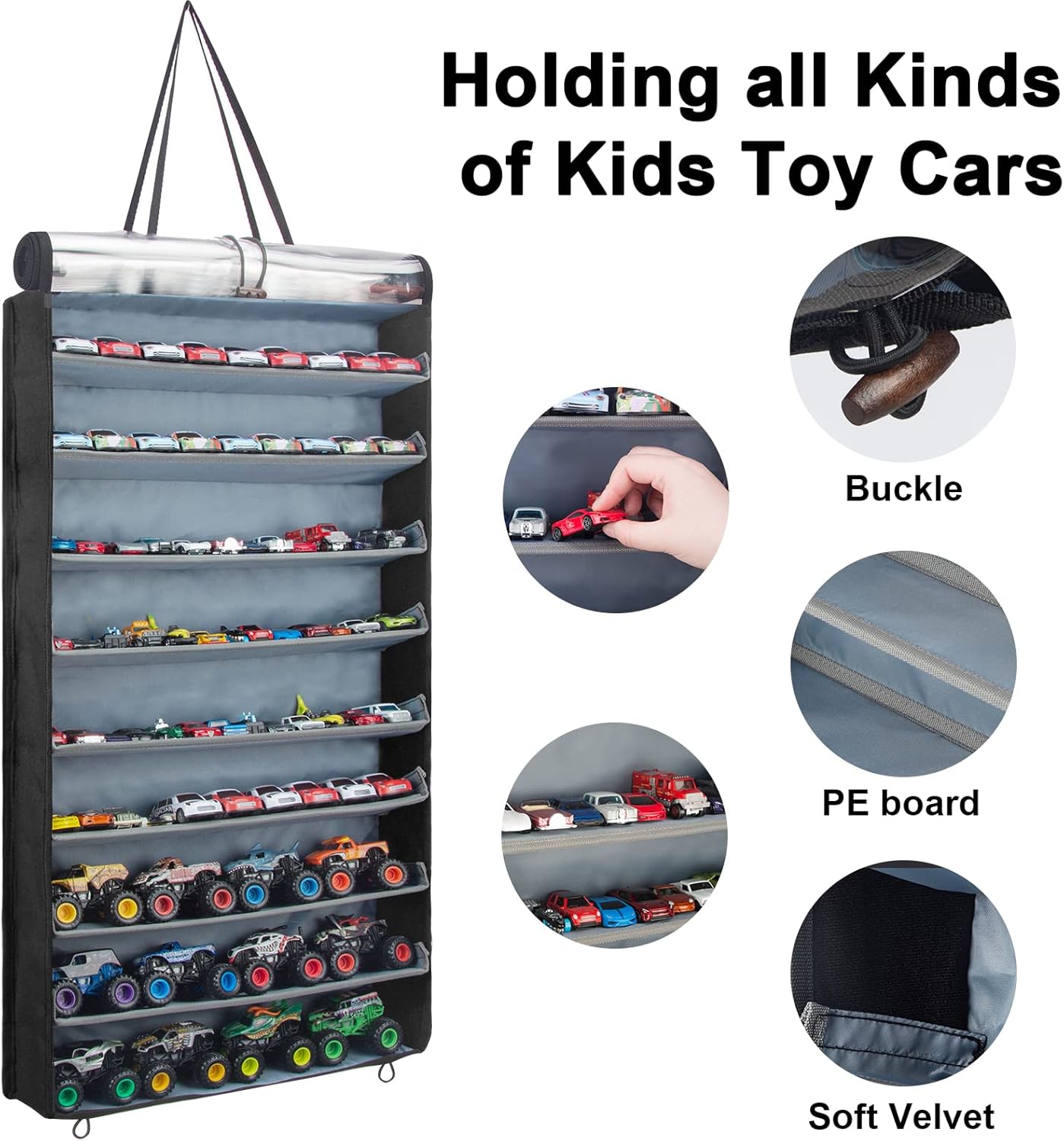 KISLANE Display Case Compatible with Toy Cars, Matchbox Cars, Monster Trucks, Dustproof Hanging Display Case for Toy Cars, Matchbox Cars, Monster Trucks (Rectangular-Black)