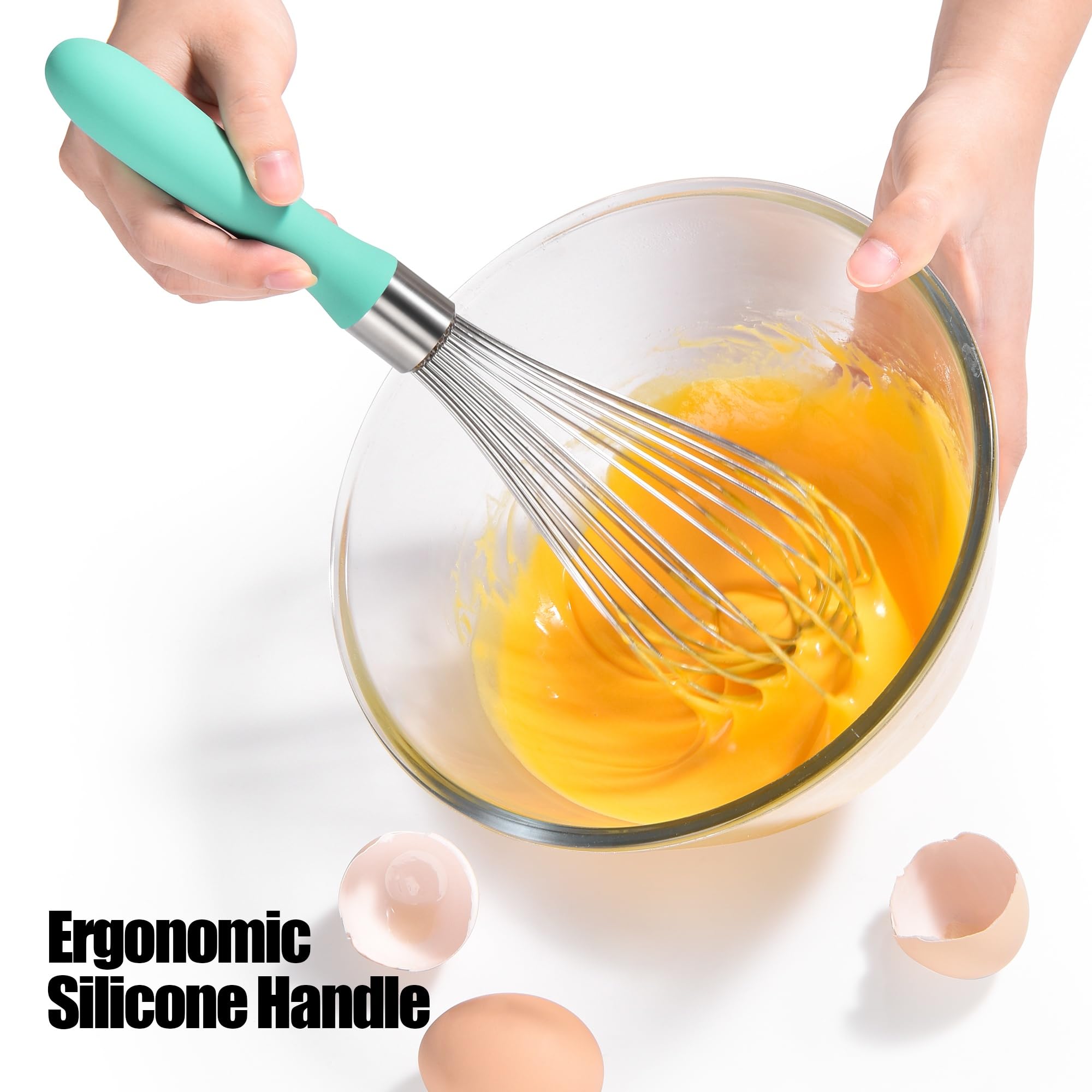 Fouet Acier Inoxydable Avec Silicone Poignée & Racloir, Fouet