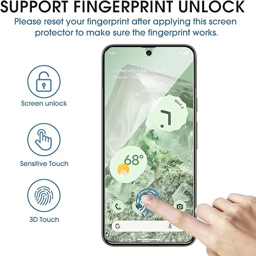 Miniatura 3 de amFilm Protector de pantalla de vidrio templado para Google Pixel 8, compatible con huellas dactilares ultrasónicas, con marco de fácil instalación,