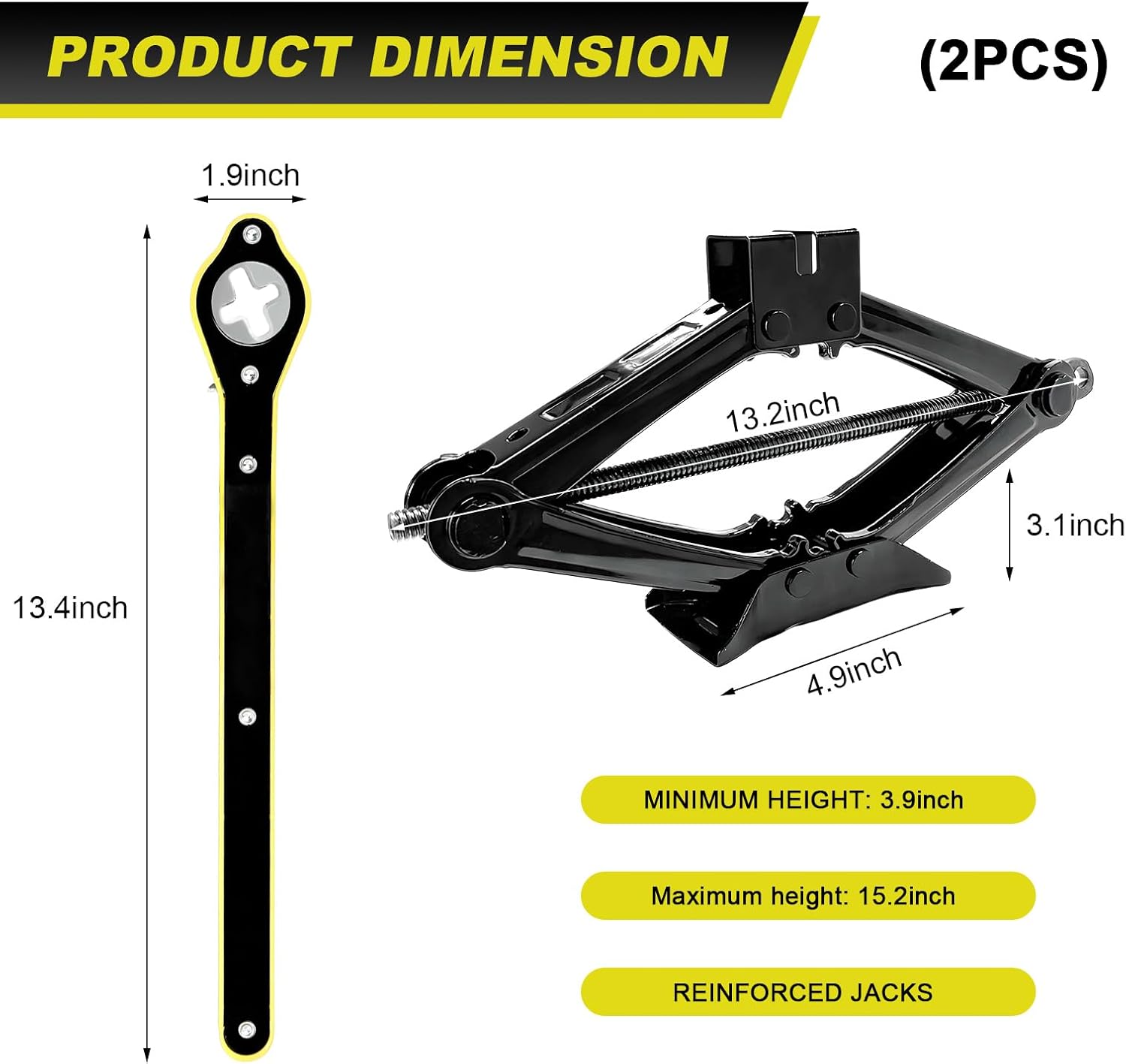 KVAEY Scissor Jack for Car, 2 Ton (4409 lbs) Heavy Duty Lift Jack with Extended Ratcheting Handle, Quick Lifting Tire Jack Tool Universal Emergency Kit for SUV MPV Truck Sedan