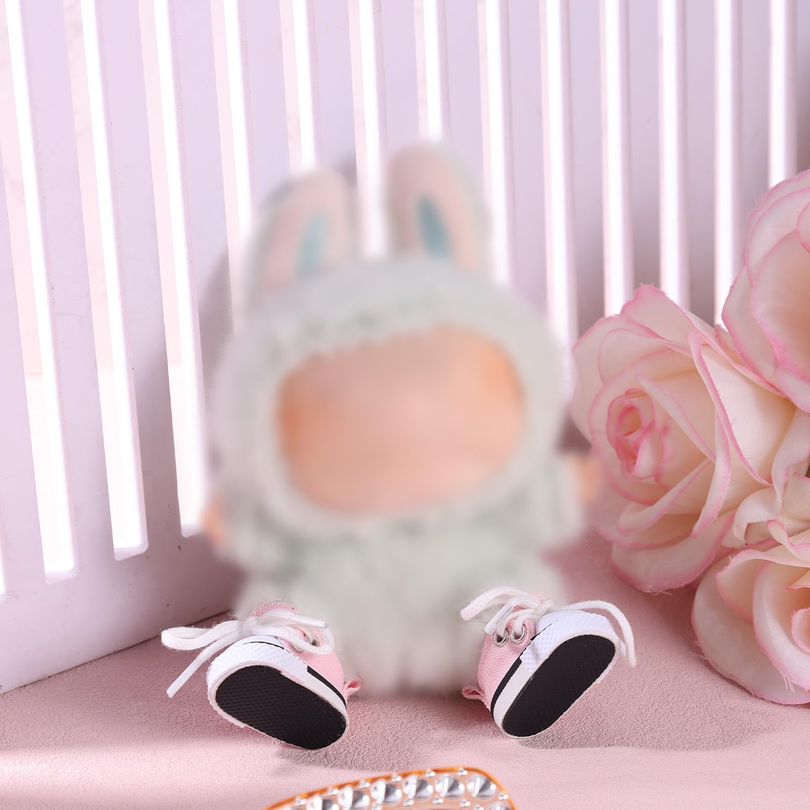 Mikovivi Scarpe di Tela per Bambole, Mini Scarpe Casual Kawaii Carine Accessori Vestiti di Giocattolo Peluche alla Moda per Bambole da 15 cm e 17 cm (Rosa)