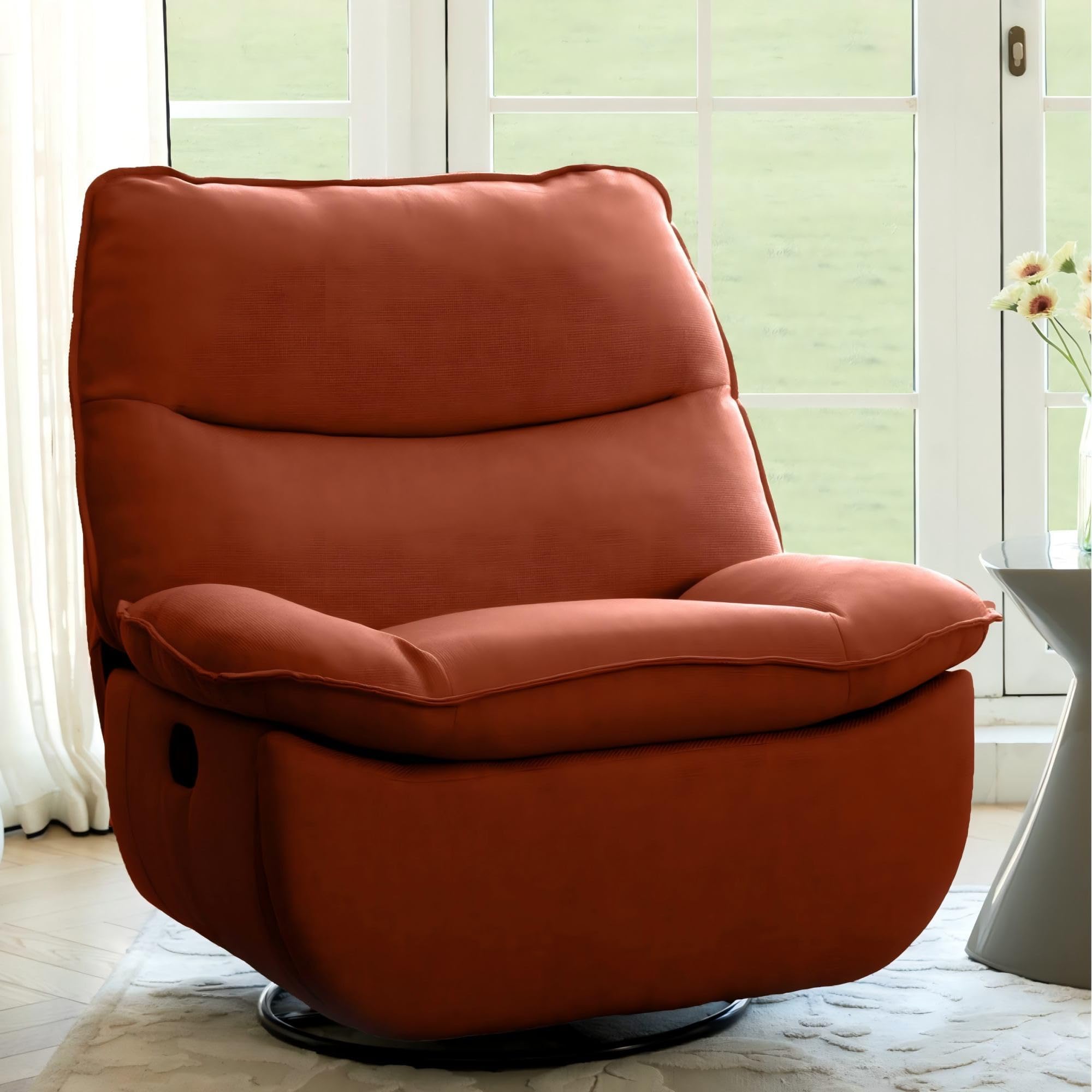 FLEXISPOT XRC7 Swivel Rocker Recliner Chair, 360° Swivel Oversized Armless Recliner with Oeko-TEX Certified Three-Proof Fabric, Award-Winning Design, Gaming Chair for Living Room Gaming Room, Orange