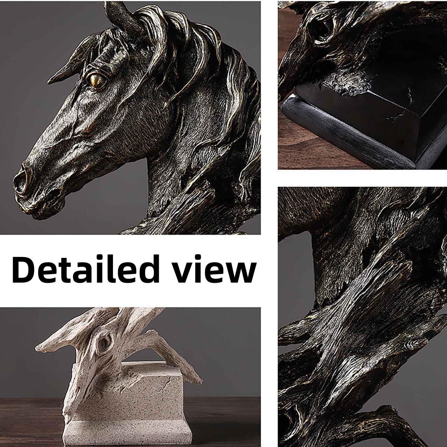 Retro Horse Head Statue 11.6" Animal Horses Head Bust Creative Art Ornament,Black,L