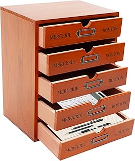 Vintage 5-Drawer Wooden Desk Organizer, Retro Storage Drawers, Freestanding Vintage Rustic Shelf Drawer Wooden Storage Cabinet for Office, Study, Bedroom, Dresser