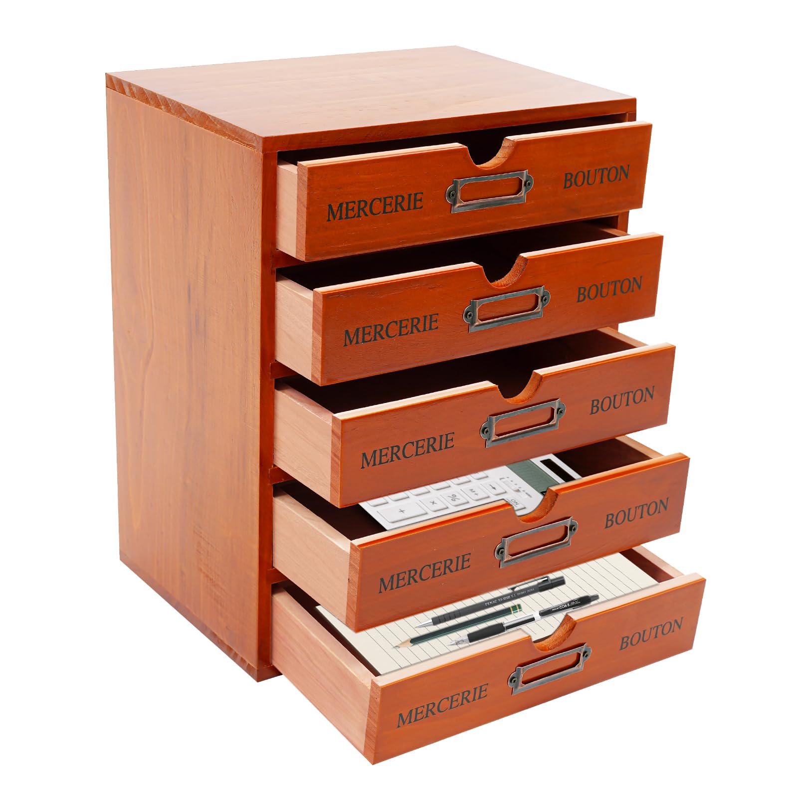 Organiseur de bureau en bois vintage avec 5 tiroirs de rangement chic