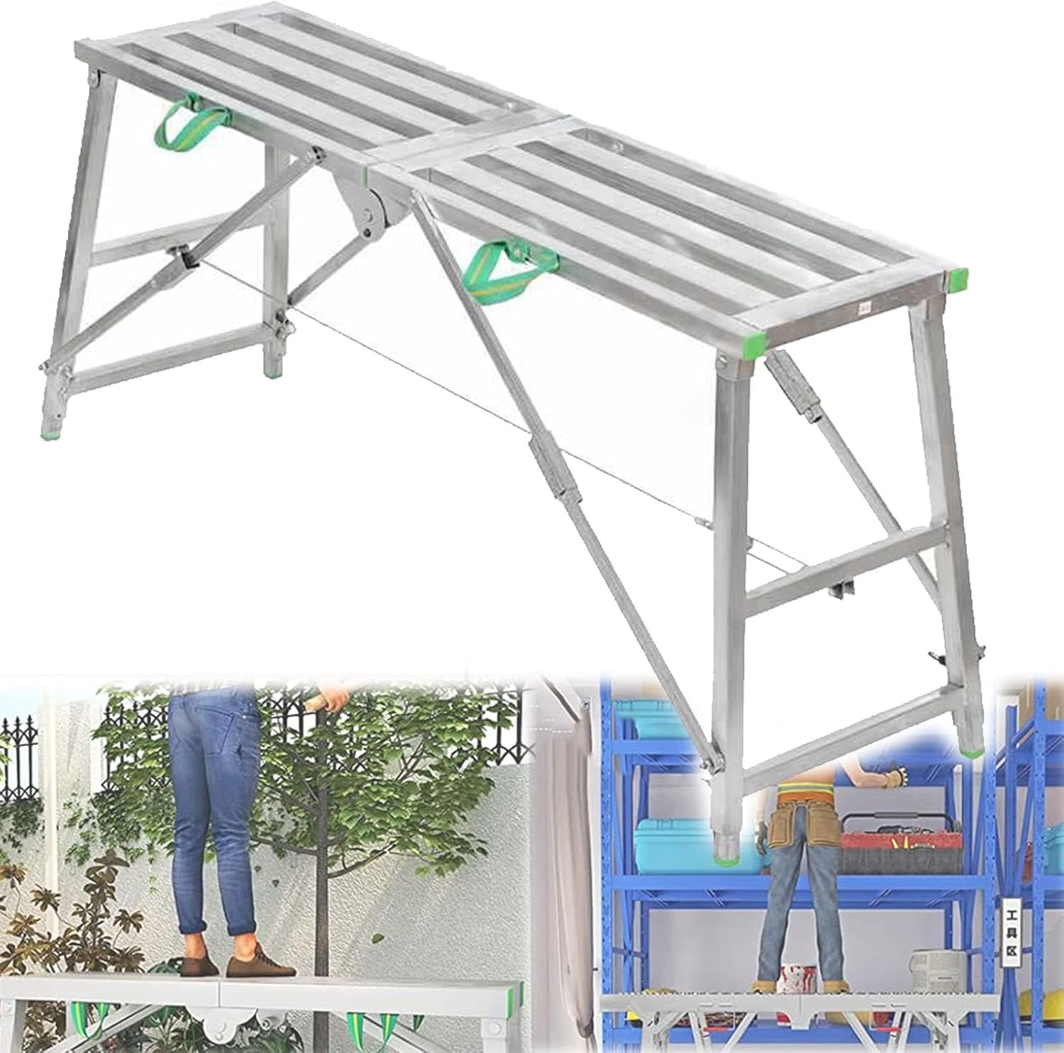 Height Adjustable Working Platform,Portable Scaffolding Equipment,Folding Aluminum Ladder for Car Washing,Window Cleaning,DIY,Maintenance Work,200 * 40