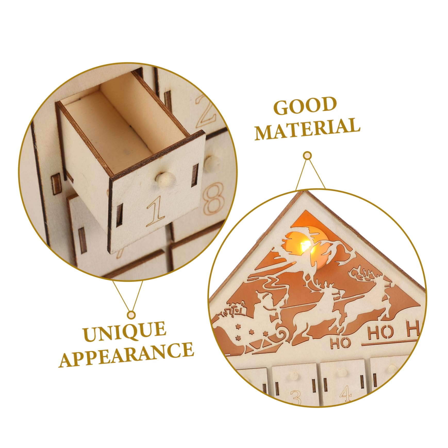 Alipis Calendario de Adviento Navideño de Madera con LED Iluminado Reutilizables para Regresiva Navidad Decoración Rústica para Mesa y Repisa