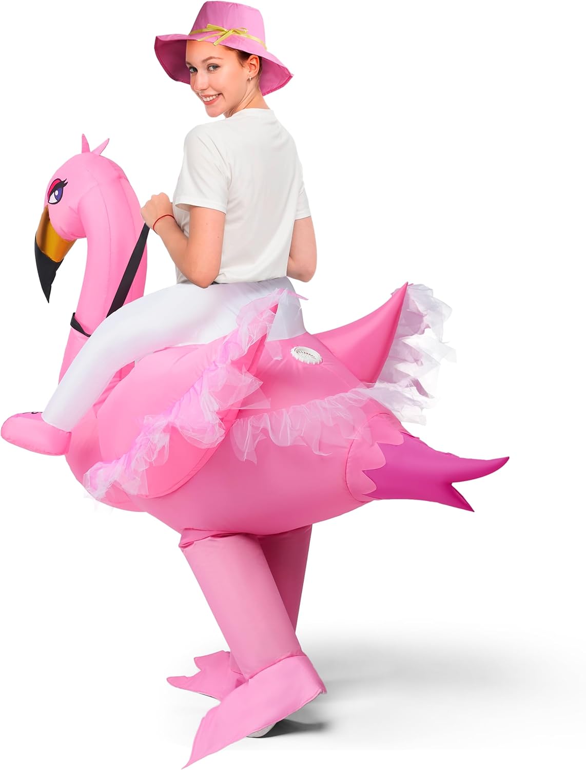 Spooktacular Creations Adult Inflatable Costume Riding an Elegant Flamingo Air Blow-up Deluxe Ride On Halloween Costume - Image 5