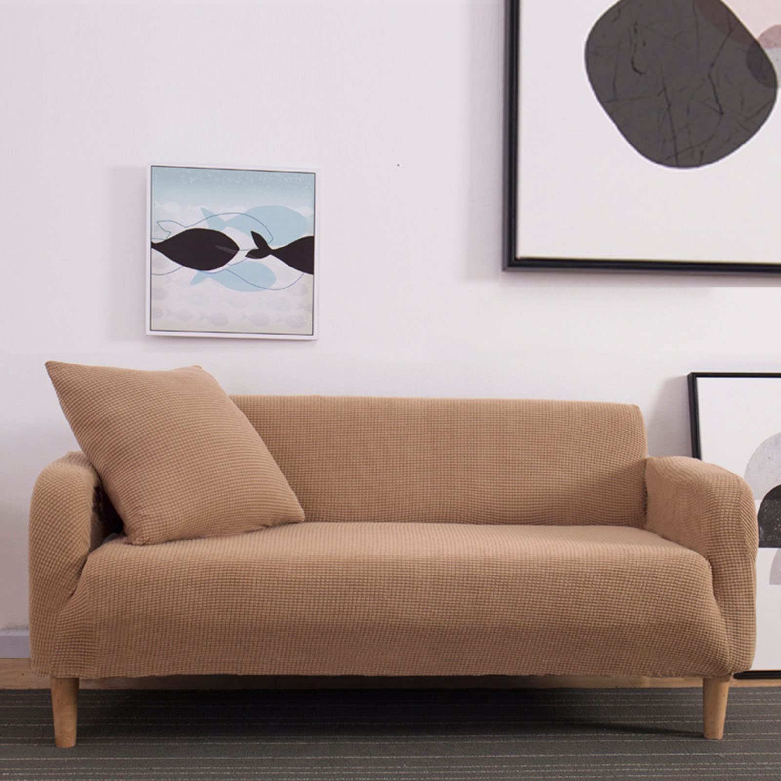 Housse canapé extensible jacquard café 1 place antidérapante