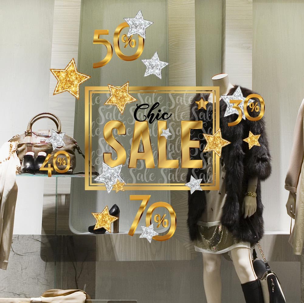 kina - UVSD0144 Autocollant de Fenêtre Transparent Amovible Repositionnable pour Vitrines en Verre Magasins - Stickers Soldes d'hiver d'été Réductions Occasions - 2 feuilles 45x35 cm