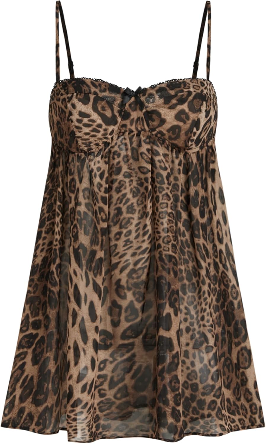CIDER Leopard Print Dress Chiffon Bowknot Sleeveless Oversized High Waist Square Neck Night Dress