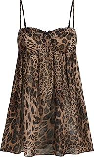 Leopard Print Dress Chiffon Bowknot Sleeveless Oversized High Waist Square Neck Night Dress
