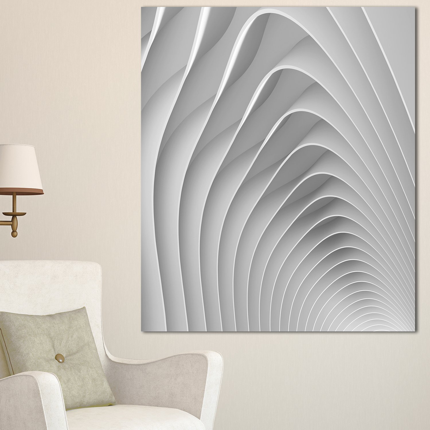 Designart PT9372-30-40 Fractal Bulgy White 3D Waves-Abstract Art Canvas Print-30x40, 30x40