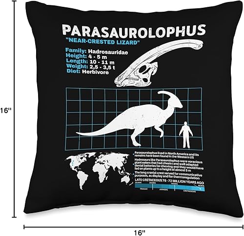 Miniatura 4 de Dinosaur fact sheets Dinosaur Fossils data sheet Parasaurolophus - Almohada de dinosaurio (16 x 16 pulgadas), multicolor