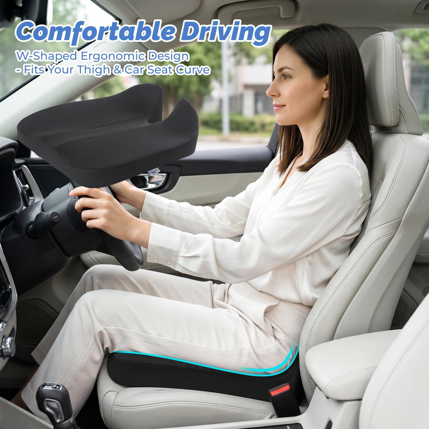 Memory Foam Car Seat Cushion for Good View & Sciatica Relief