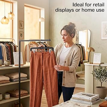 SSWBasics 14-Inch Black Plastic Skirt and Pants Hangers - Pack of 20 with Chrome Swivel Hook, Padded Clips - Perfect for Retail and Home Use, Holds Up to 6 Pounds