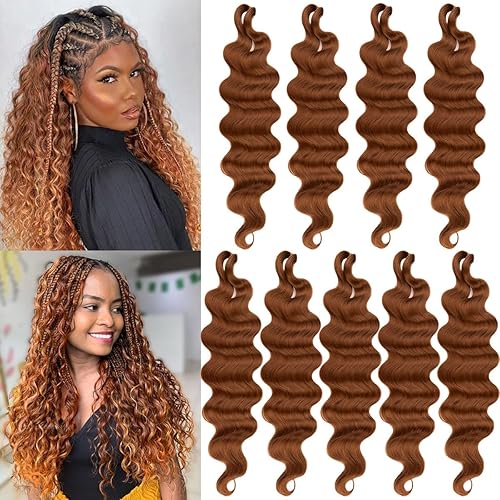 COOKOO 9 paquetes de cabello trenzado ondulado de 18 pulgadas, cabello trenzado preemplumado para trenzas de caja bohemia, trenzas onduladas de