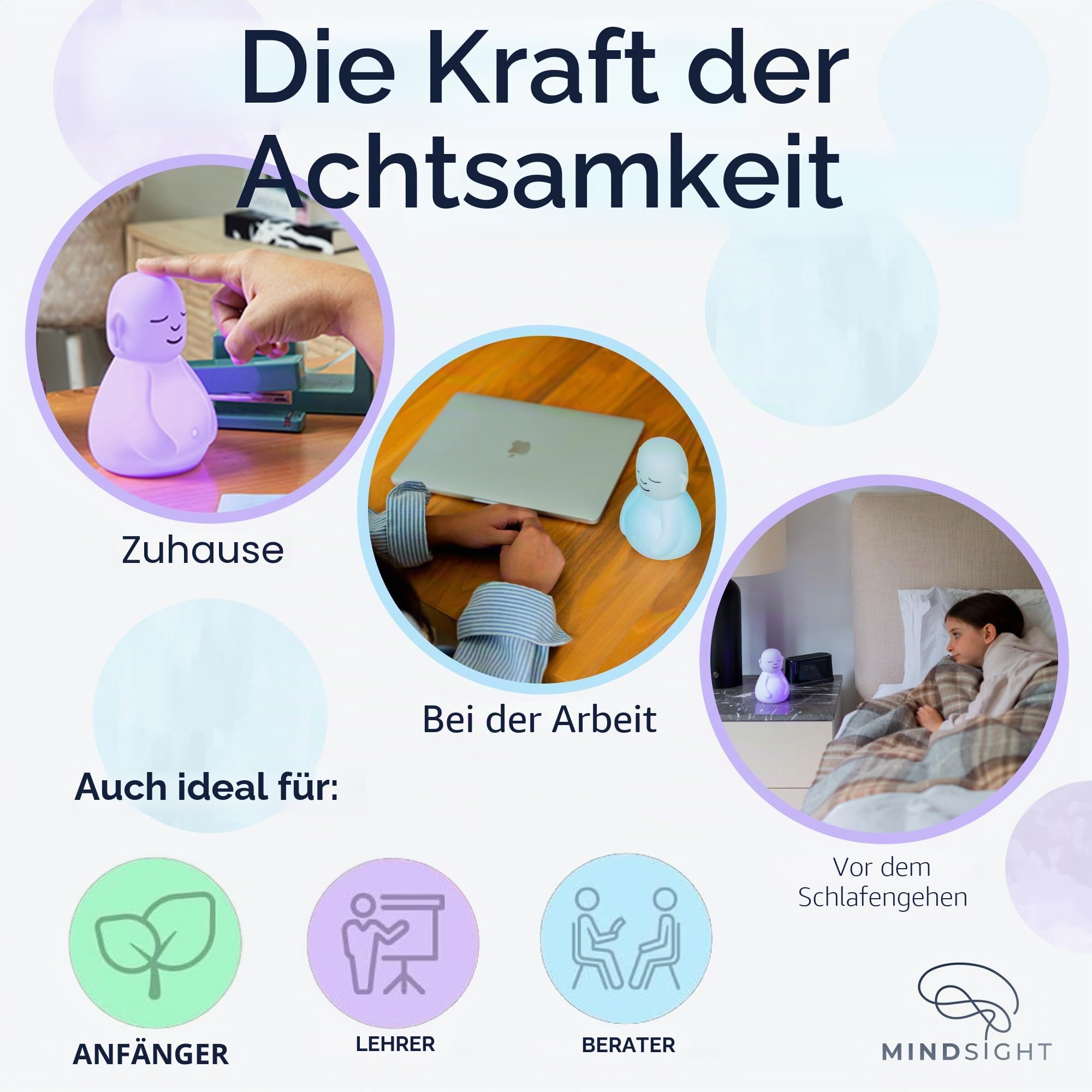 Mindsight "Breathing Buddha" geführtes visuelles Meditationswerkzeug für Achtsamkeit, verlangsamen Sie Ihre Atmung und beruhigen Sie Ihren Geist für Stress- und Angstlinderung, perfekt für Erwachsene