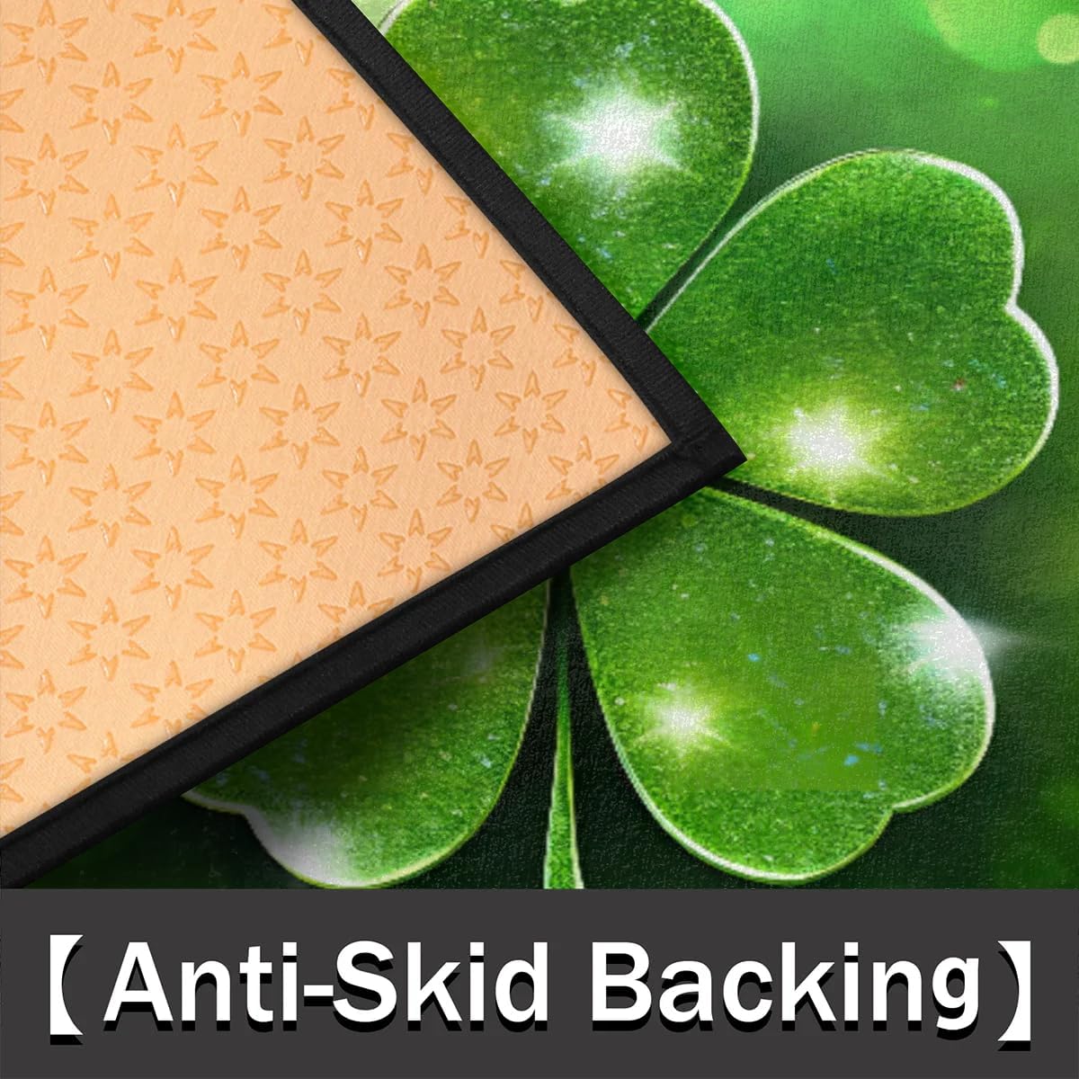 Half Round Door Mat St. Patrick's Day Green Four Leaf Clovers Non-Slip Semi Circle Area Rug Washable Semi Circle Floor Rug for Indoor Outdoor Living Room Bathroom Kitchen Patio Hearth Rugs Decoration