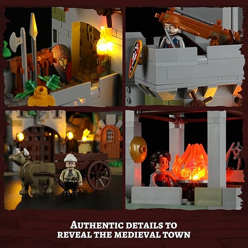 Miniatura 3 de FUNWHOLE Juego de ladrillos de construcción de iluminación medieval de la Watchtower  Castillo de guarda con minifiguras de soldado granjero