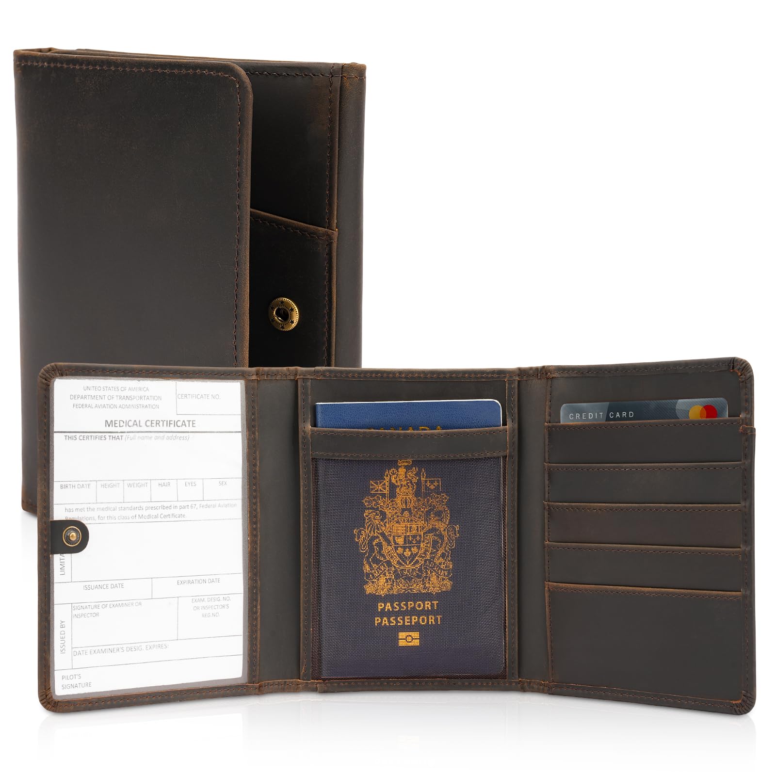 Polare Full Grain Leather Pilot Wallet Passport Holder RFID Blocking Trifold Wallet for Men Travel Cover Document Organizer for Aviation Professionals-image-15