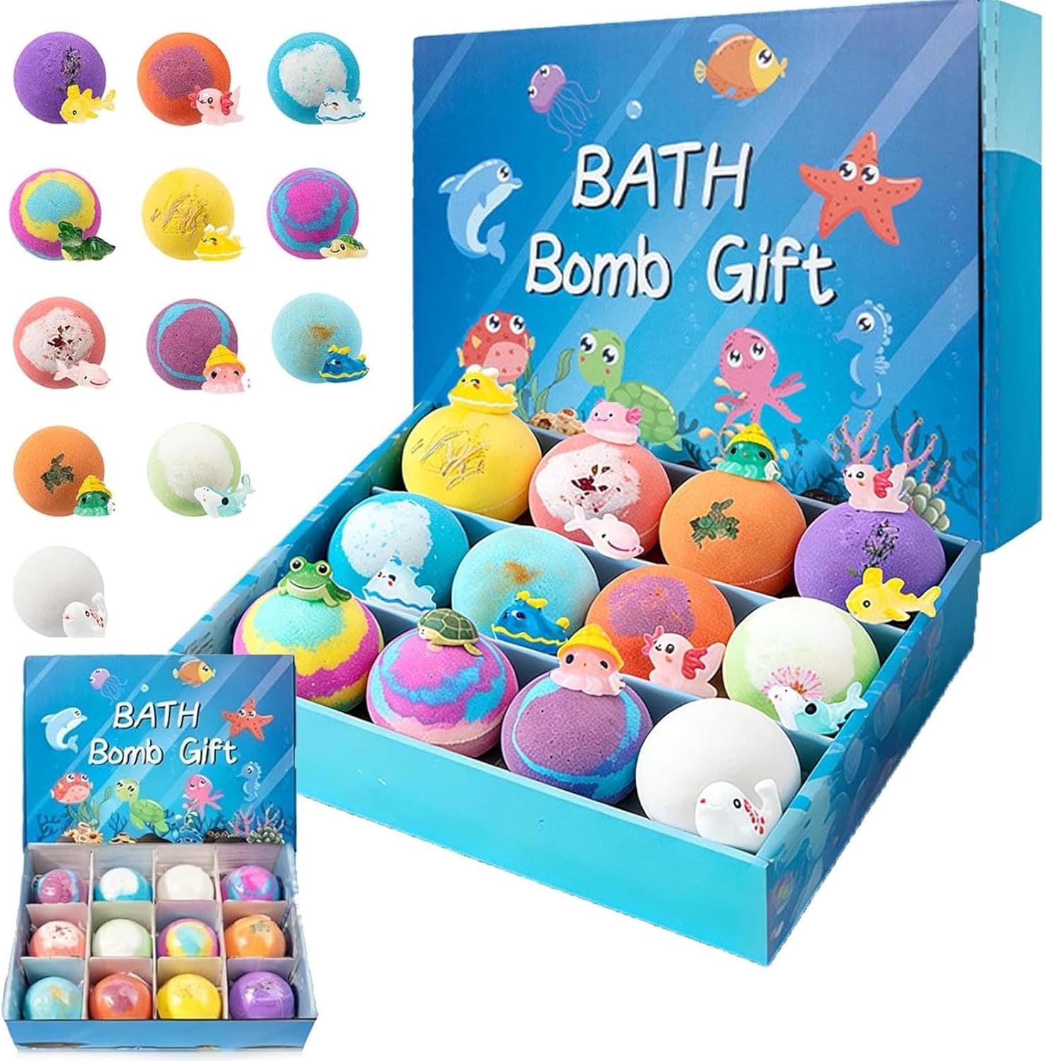 Bubble Treasure Bath Bombs, Splashy Surprises Bath Bombs, 12-Piece Ocean Bath Bomb for Kids with Surprise Spring Toys Inside - Easter Basket Stuffers for Boys & Girls, Skin-Soothing BathFizzies (#b)