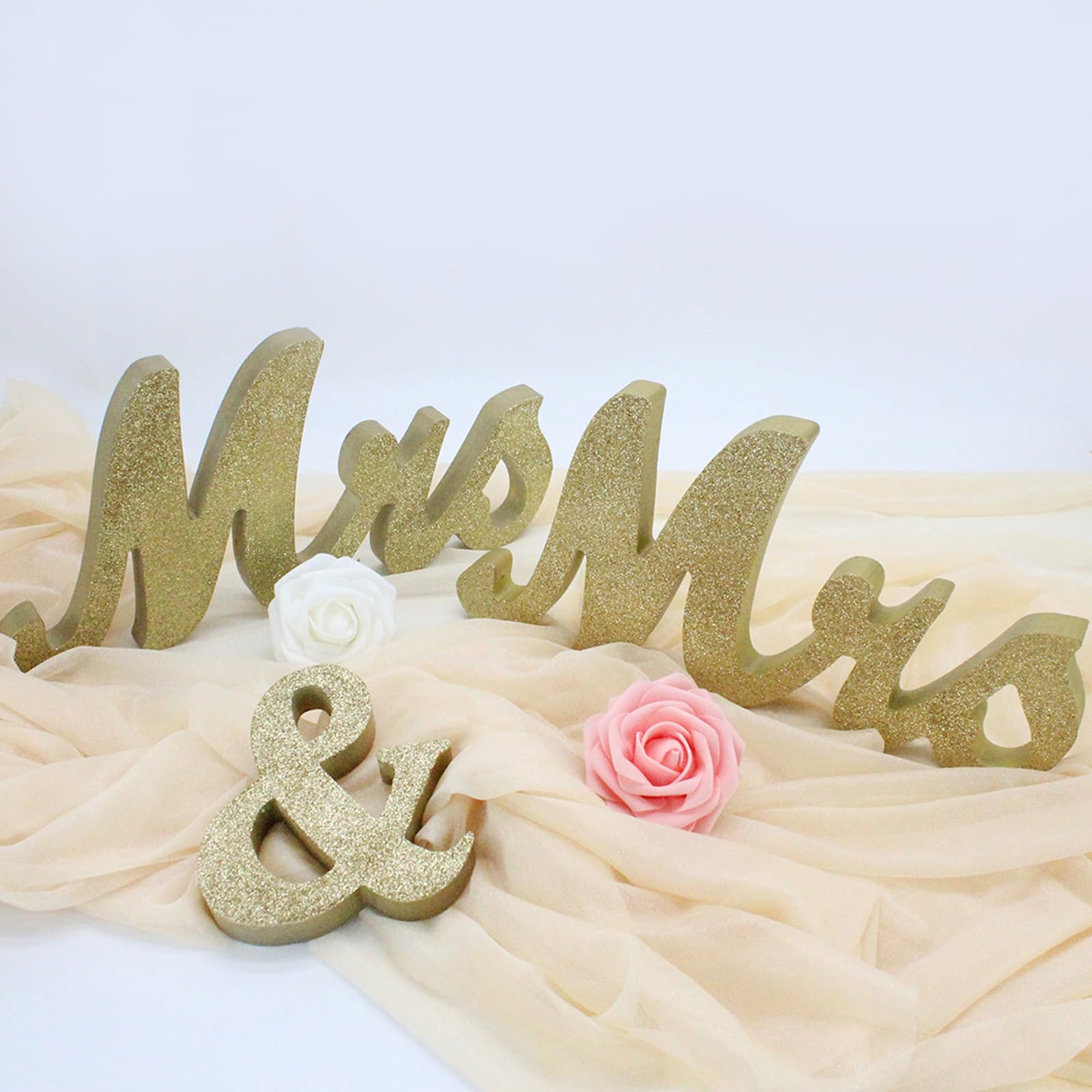 Mrs & Mrs Sign for Wedding Table, Large Miss and Miss Wooden Letters, Party Decoration Items, Head Table Wedding Wood Letter, Ms and Ms Sign Anniversary Party Valentine's Day Decor (Golden)