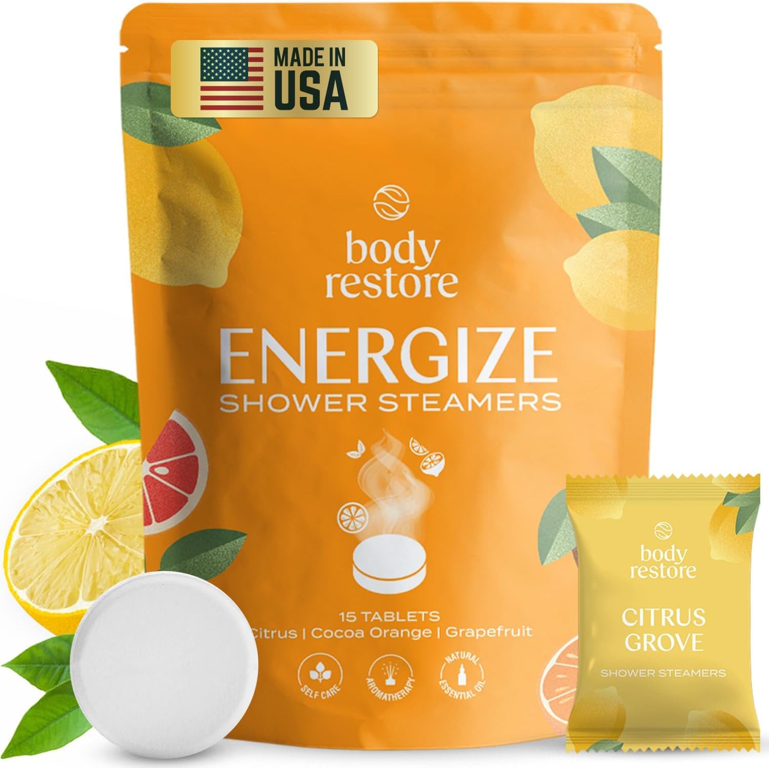 Body Restore Shower Steamers Aromatherapy 15 Pack – Valentines Day Gifts for Her and Him, Birthday Gifts for Women and Men, Relaxation, Stress Relief, Self Care – Citrus